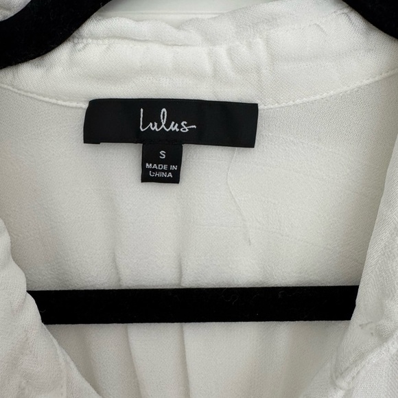 Lulus women's white collar button down short sleeve blouse shirt top small 4 6 - Picture 2 of 5
